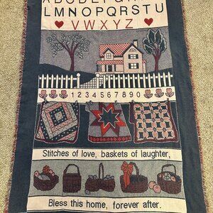 VINTAGE grannycore cottagecore Tapestry Throw woven jacquard blanket sampler
